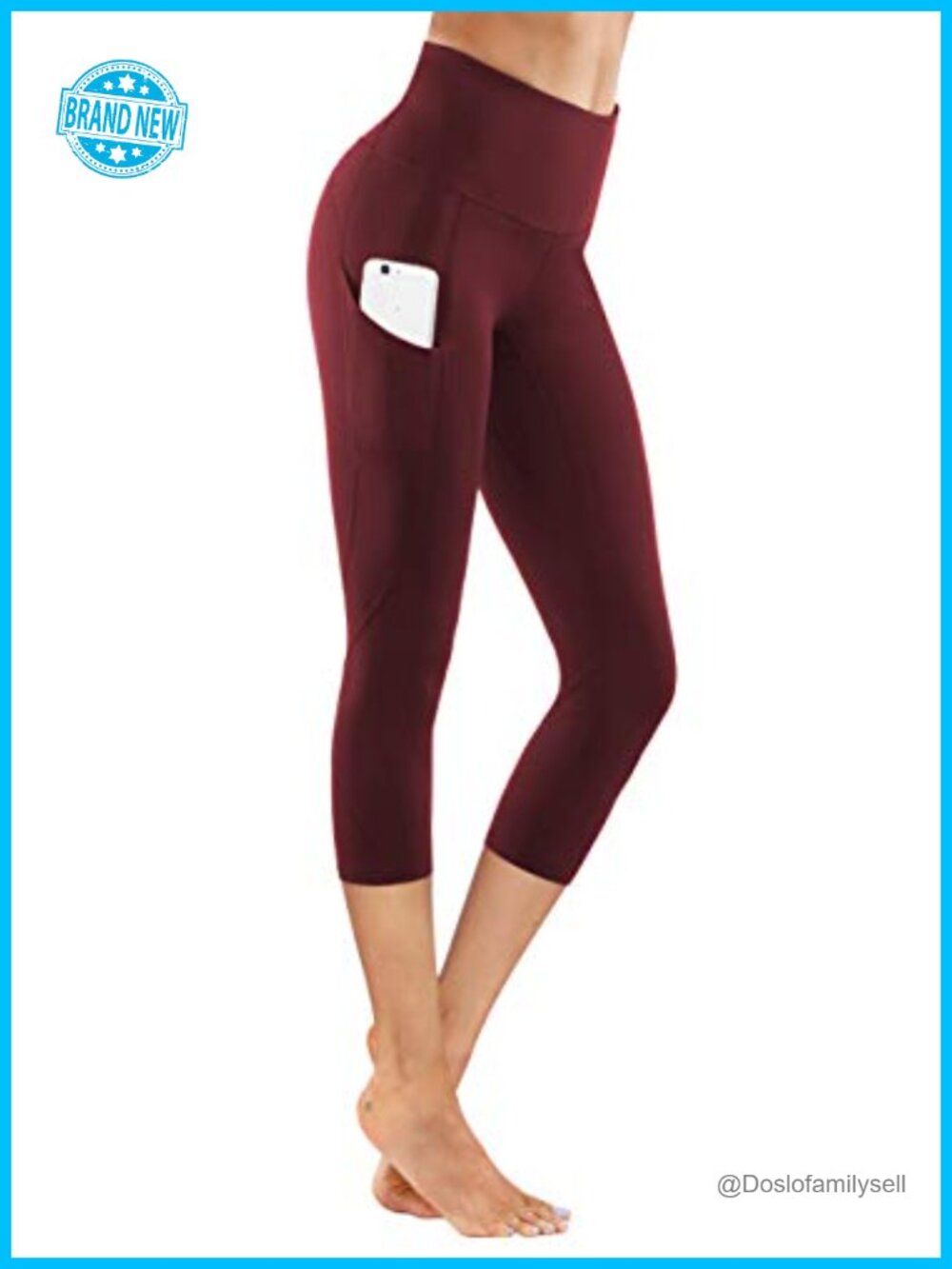 High Waist Yoga Capri Leggings with Pockets Stretch Moisture Wicking Slim Fit